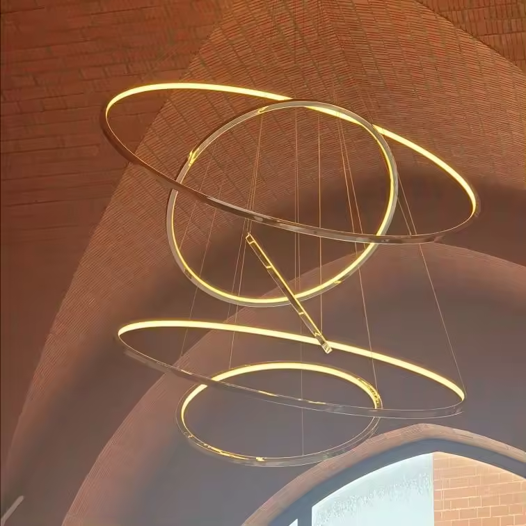 Etl Cetl Hoop Circular Shape Luxury Customized Size Italian Modern Wooden Chandelier Lighting Wooden Pendant Light