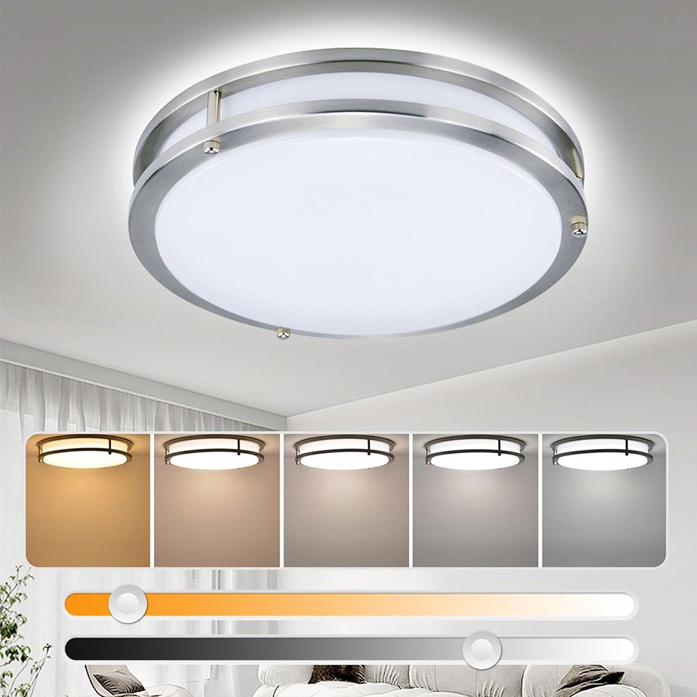 In Stock 12 Inch Modern LED Flush Mount Ceiling Light, 5CCT Dimmable Ceiling Mount Light for Bedroom Bathroom Hallway Kitchen