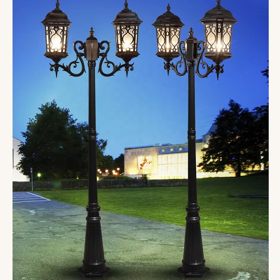Manufacturer's Post LED Garden Lights Outdoor Decorative European Luxury Antique Aluminum Street Lamp Garden Pole Light