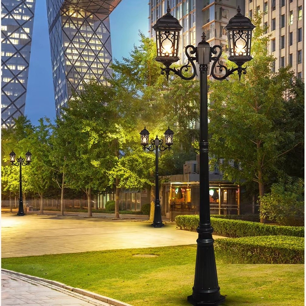 Manufacturer's Post LED Garden Lights Outdoor Decorative European Luxury Antique Aluminum Street Lamp Garden Pole Light