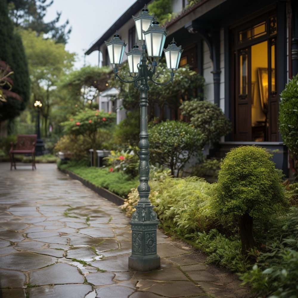 European Retro Garden Street Lamp Aluminum Iron Rod IP65 Waterproof Glass Lampshade LED Light Source 220V AC Solar AC Landscape