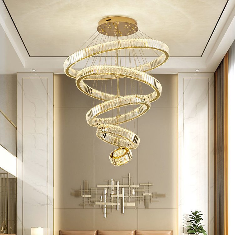 Luxury Home Pendant Dinning Lights Chandeliers with Rings LED for Living Room Circle Hanging Crystal Modern Indoor Iron Round