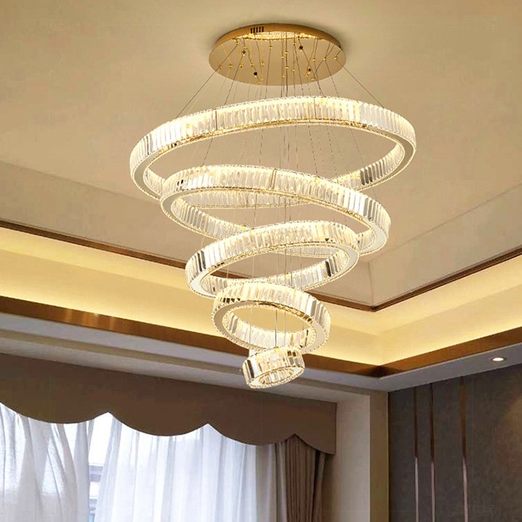 Luxury Home Pendant Dinning Lights Chandeliers with Rings LED for Living Room Circle Hanging Crystal Modern Indoor Iron Round