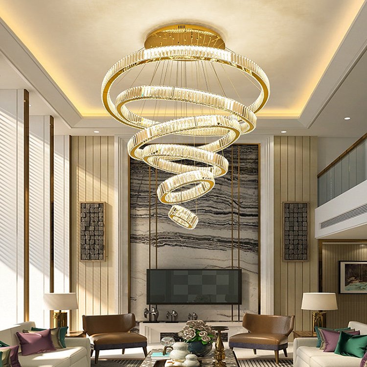 Luxury Home Pendant Dinning Lights Chandeliers with Rings LED for Living Room Circle Hanging Crystal Modern Indoor Iron Round