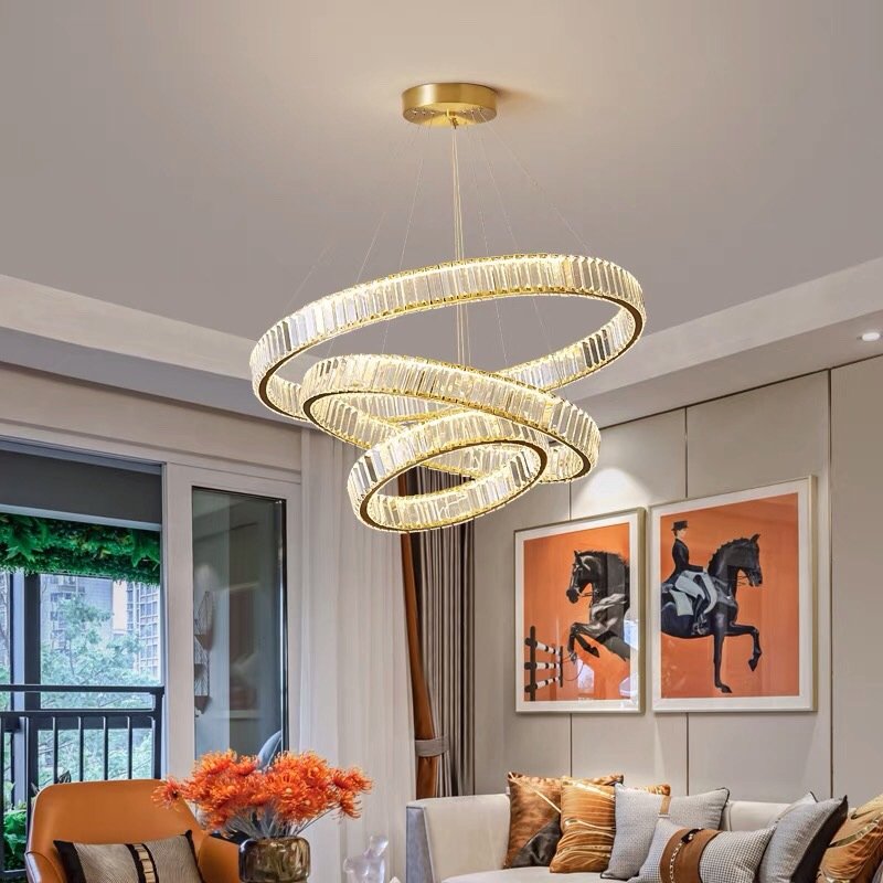 Luxury Home Pendant Dinning Lights Chandeliers with Rings LED for Living Room Circle Hanging Crystal Modern Indoor Iron Round