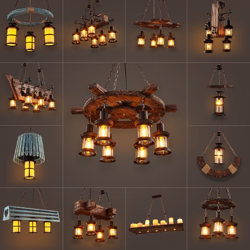 Creative American Industrial Hanging Light Loft bar Cafe Restaurant Vintage Wooden Ceiling Chandeliers Pendant Lights