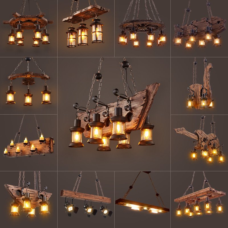 Creative American Industrial Hanging Light Loft bar Cafe Restaurant Vintage Wooden Ceiling Chandeliers Pendant Lights