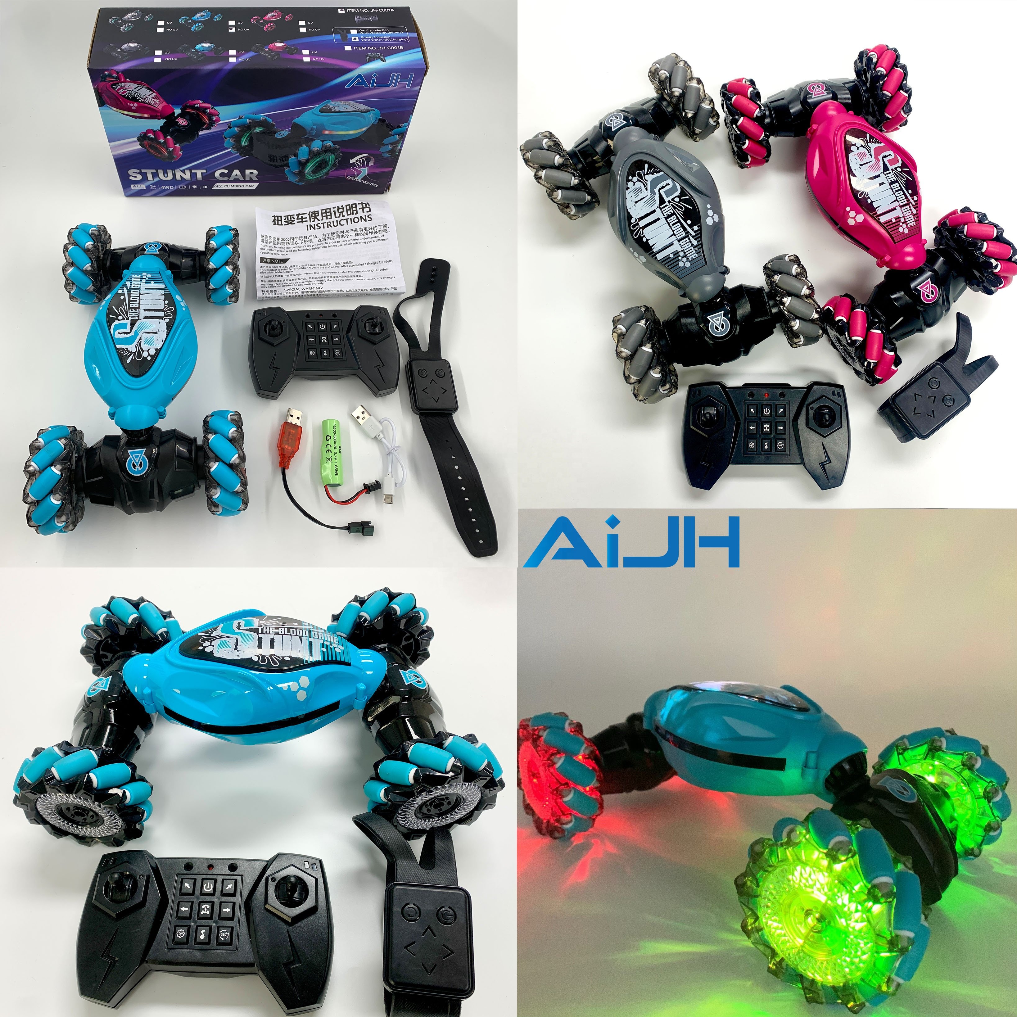 AiJH Carro De Juguete Remote Control Toy Rc Auto 3 Colors Gesture Sensing Rc Stunt Car Rotation 360 Remote Control Car