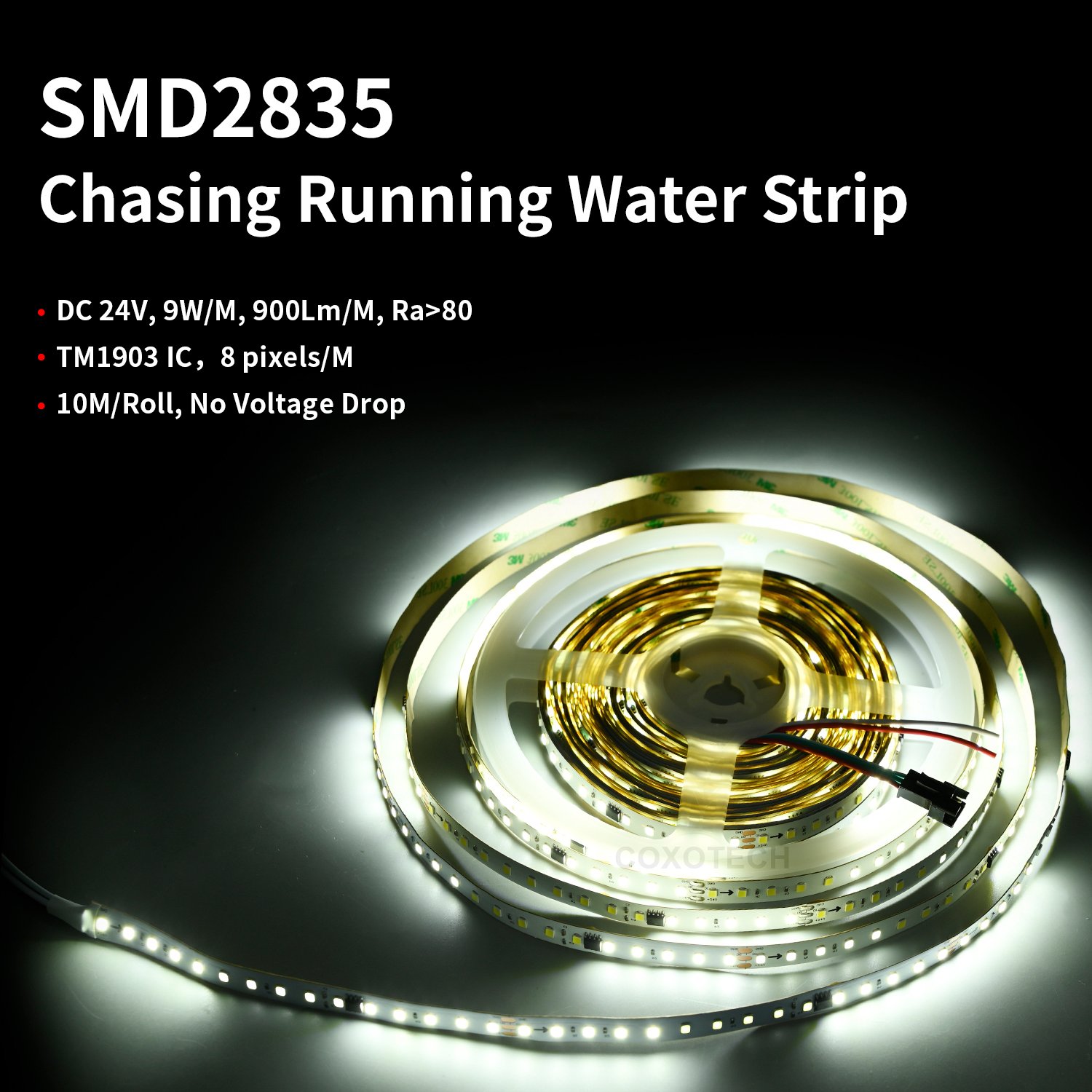 COXO Running Water Effect Led Strip Light Rgb Flowing Ws2811 Cob Chasing Horse Running Water Led Strip Lights