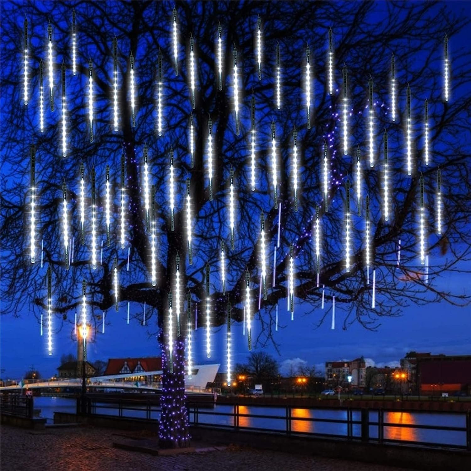 Meteor Shower Rain Lights 30cm 8 Tubes 192 LED Christmas Lights Plug in Snowfall LED Lights Outdoor Waterproof for Holiday
