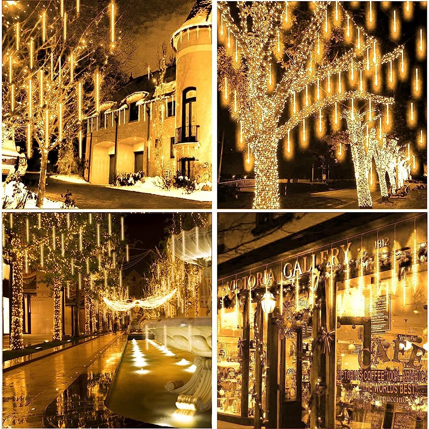 Meteor Shower Rain Lights 30cm 8 Tubes 192 LED Christmas Lights Plug in Snowfall LED Lights Outdoor Waterproof for Holiday