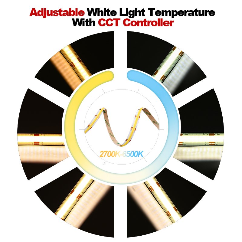 COXO CCT Cob Led Strip Light Dimmable Three Colour Flexible Ce Rohs Cct Cob Led Strip