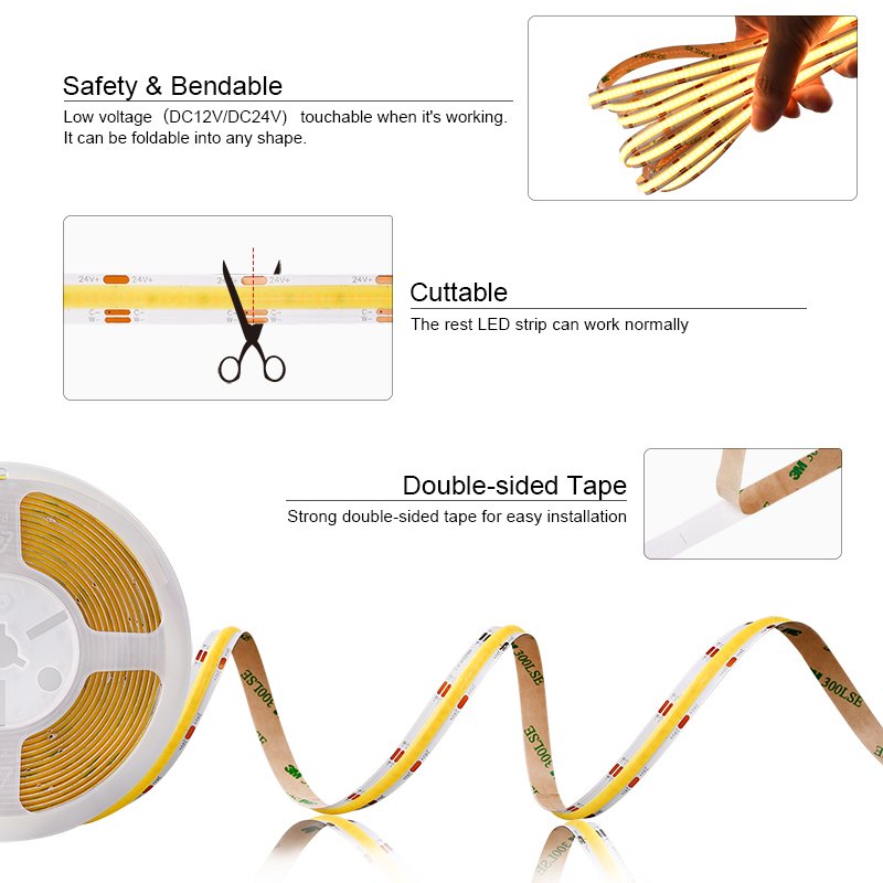 COXO CCT Cob Led Strip Light Dimmable Three Colour Flexible Ce Rohs Cct Cob Led Strip