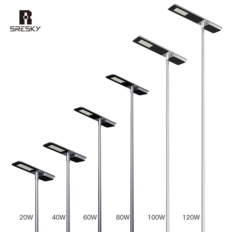 SRESKY Easy Install Ip65 All in One 60W 100W 120W Outdoor Street Lamp Led Solar Outdoor Light