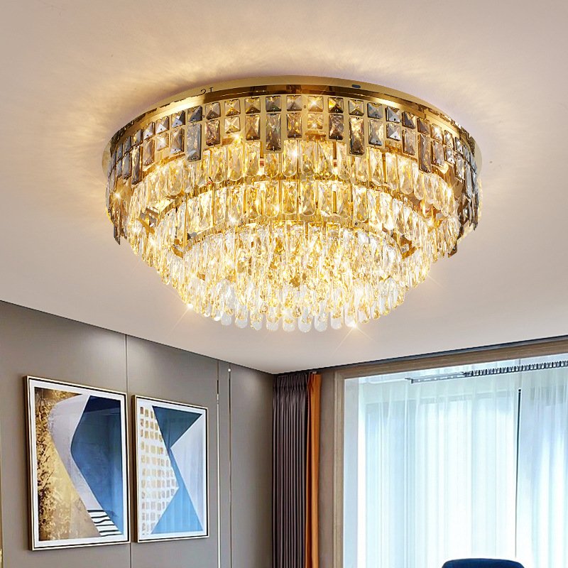 Lighting High Quality Luxury K9 Crystal Square Ceiling Light Living Room Hotel Bedroom Home Hotel Round Led Crystal Ceiling Lamp