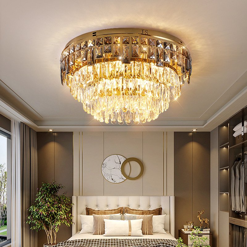 Lighting High Quality Luxury K9 Crystal Square Ceiling Light Living Room Hotel Bedroom Home Hotel Round Led Crystal Ceiling Lamp