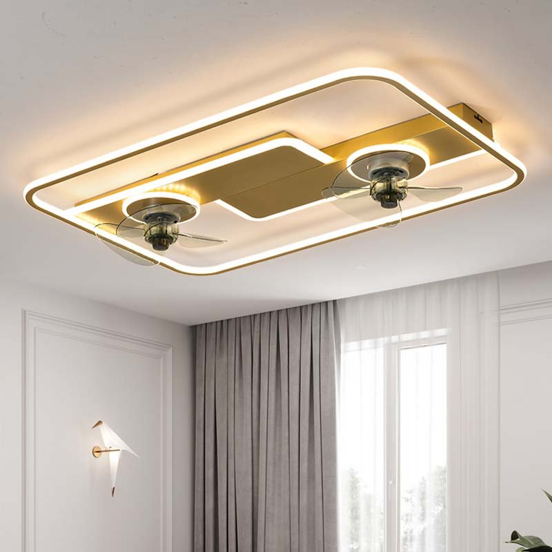 Rectangle Dimmable LED Ceiling Fan With Light Remote Control Living Room Home Decor Modern Gold Large Dc Ceiling Fan
