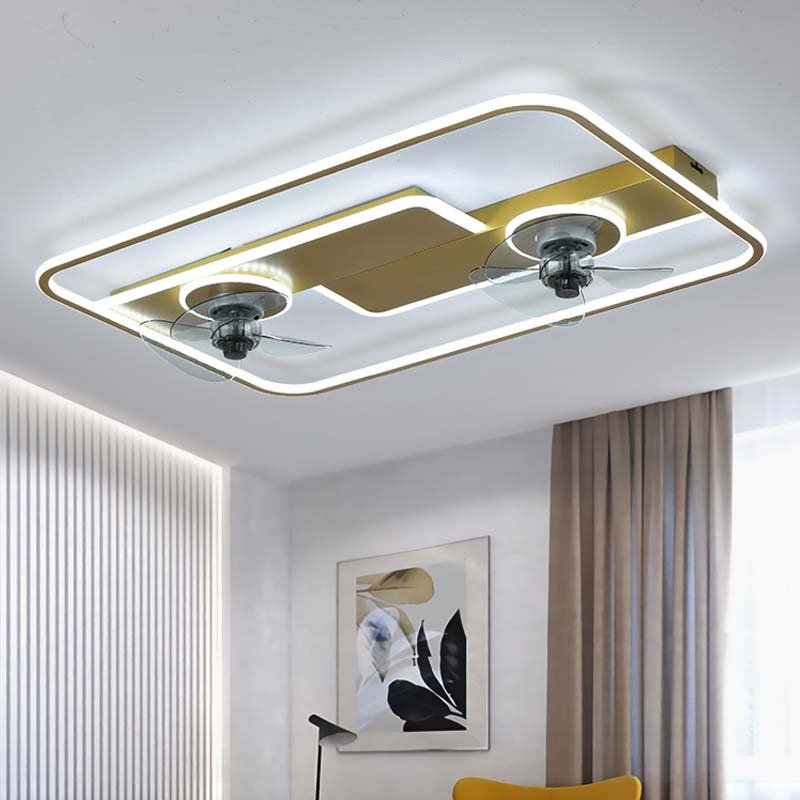Rectangle Dimmable LED Ceiling Fan With Light Remote Control Living Room Home Decor Modern Gold Large Dc Ceiling Fan