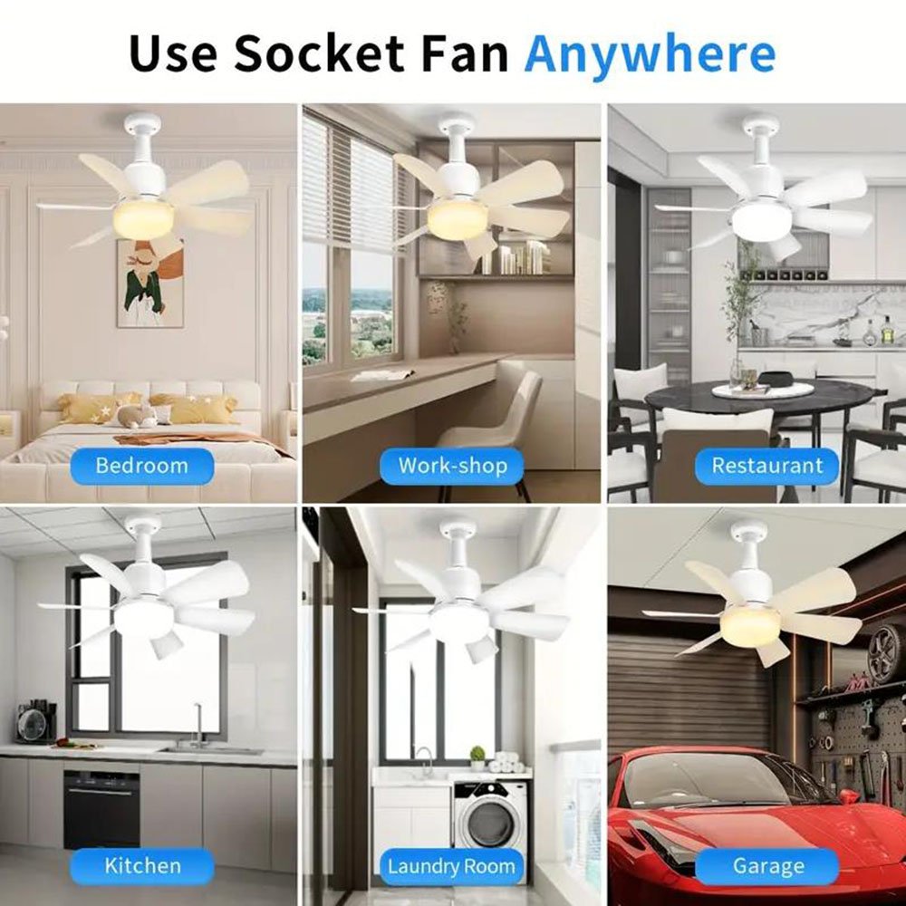 2024 New E26/E27 6 Blade Remote Control Fan Lamp With Led Lights Quiet Ceiling Fans for Bedroom Living Room Interior Office Use