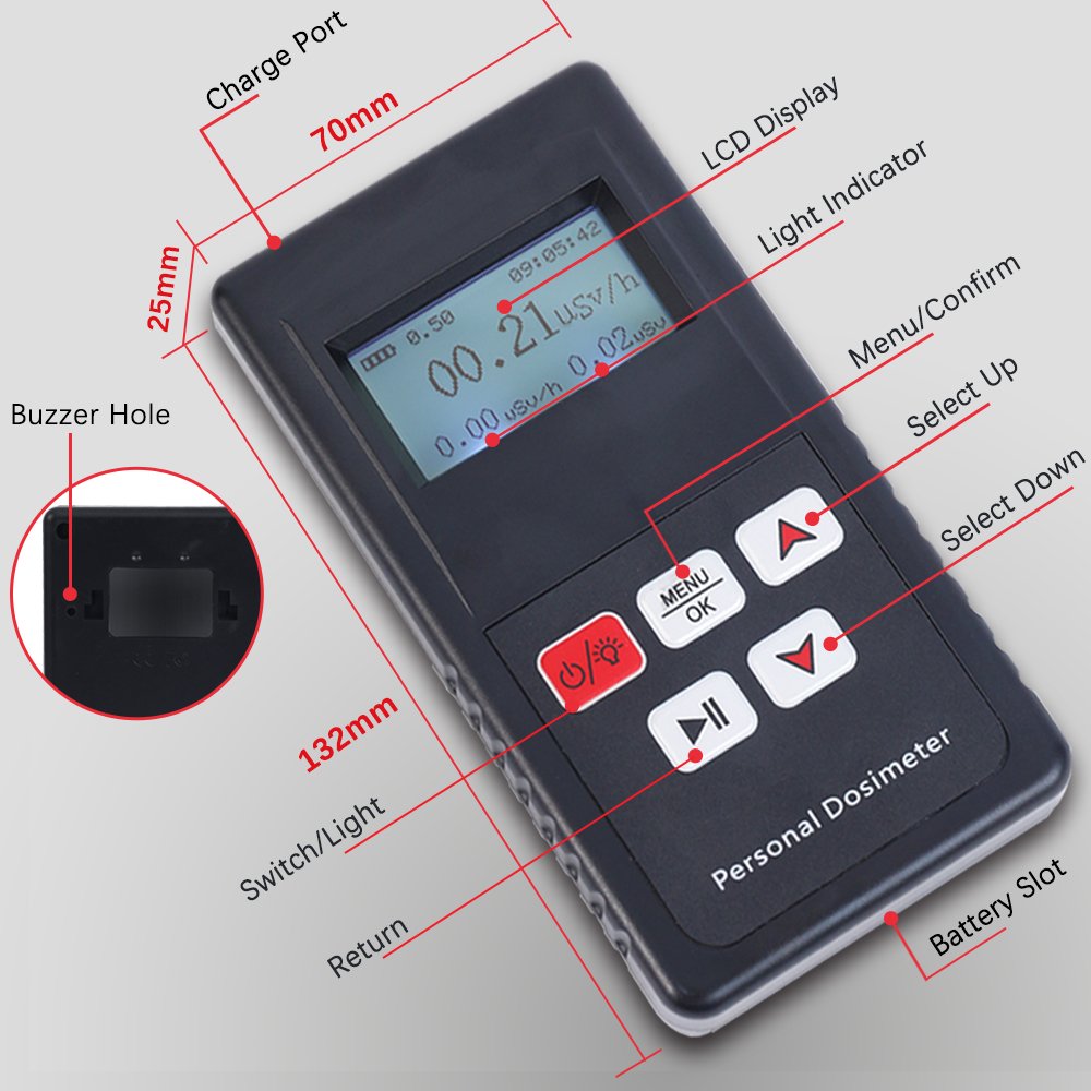 Digital LCD Display Handheld Beta Gamma X Ray Radiation Dosimeters Have Both Audible and Visual Alarms With Built-in Battery