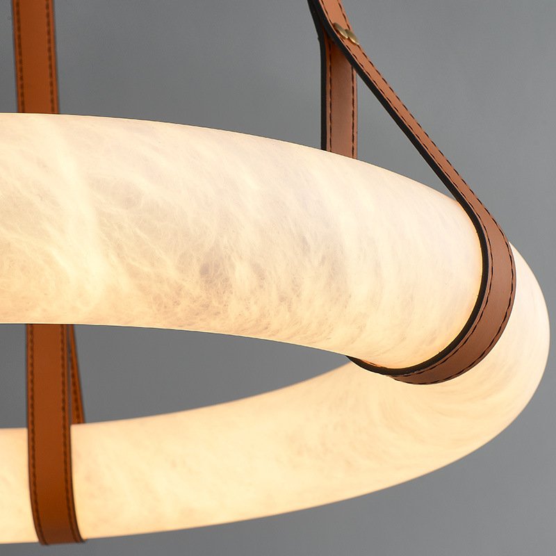 Lobby Showroom Ring Circle Round Decoration Fixture Alabaster Belt Circular Shaped Chandelier Alabaster Hanging Pendant Lights