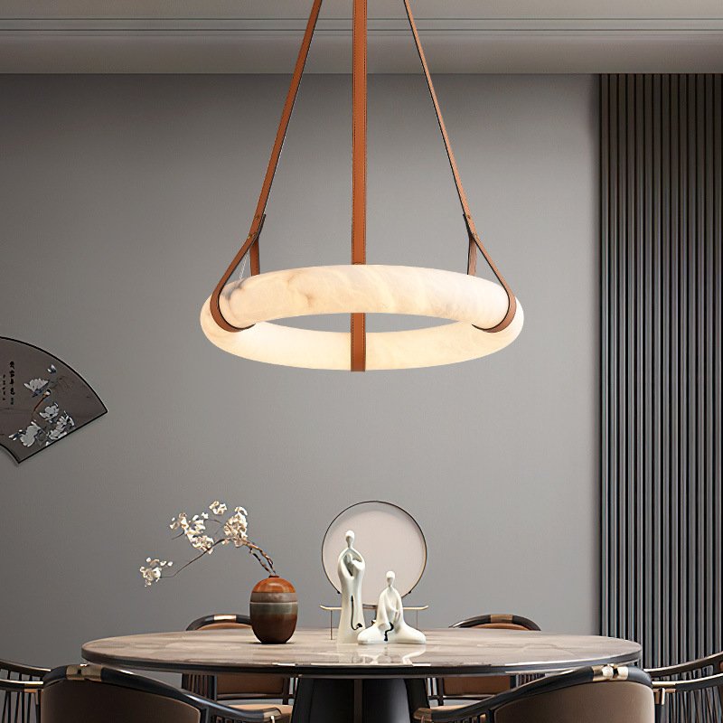 Lobby Showroom Ring Circle Round Decoration Fixture Alabaster Belt Circular Shaped Chandelier Alabaster Hanging Pendant Lights