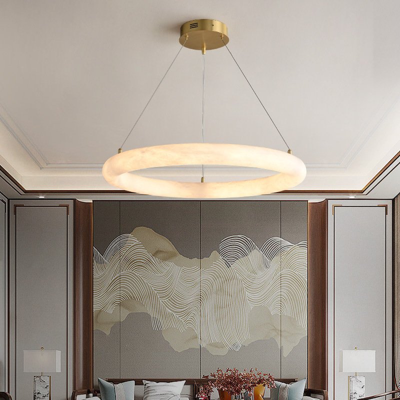 Lobby Showroom Ring Circle Round Decoration Fixture Alabaster Belt Circular Shaped Chandelier Alabaster Hanging Pendant Lights