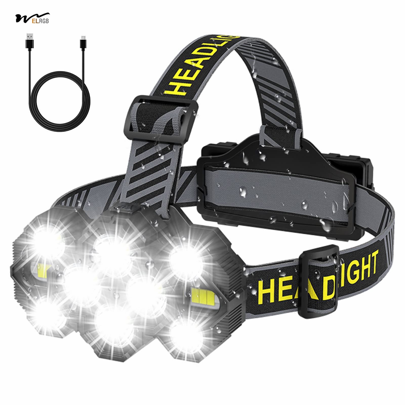 Rechargeable Fishing Lamp 22000 Lumen LED Super Bright Headlight Waterproof Light 10 LEDs Modes Hands-Free Fishing Lamp