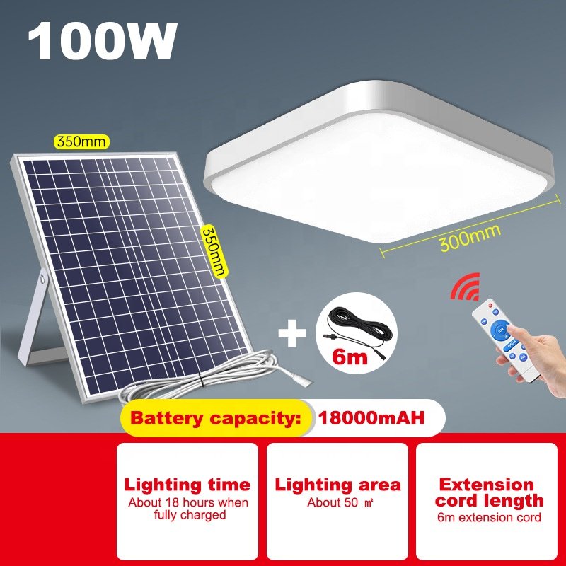 100W Solar Lamp Indoor Solar Ceiling Light with Remote Control Outdoor IP65 Waterproof Garage Garden Lighting Solar Led Light