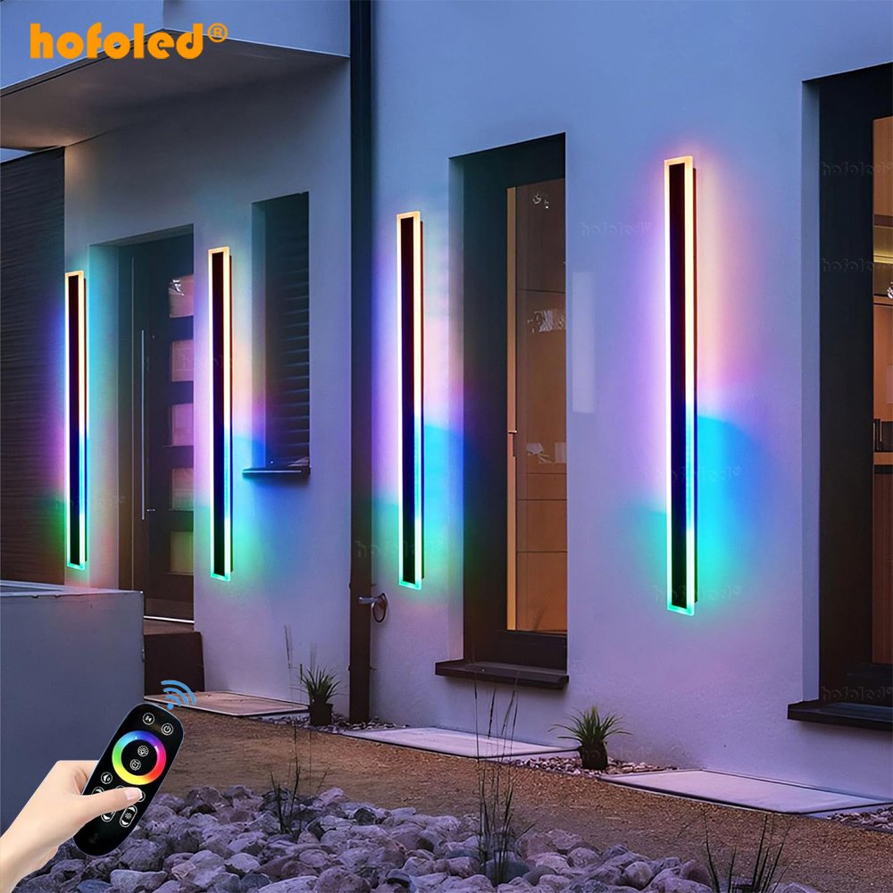 Hofoled Long Strip RGBIC Led Wall Light Linear Wall Lamp Wifi App Control Exterior Sconces Outdoor Wall Lights