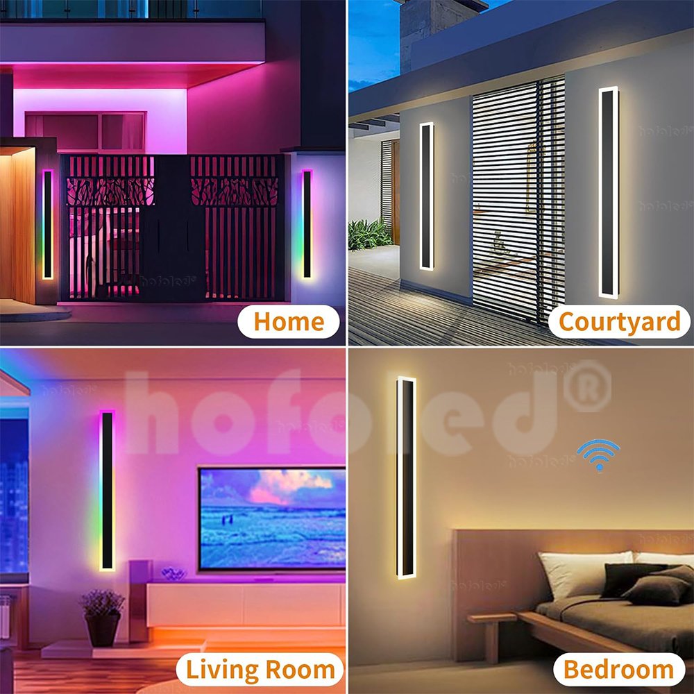 Hofoled Long Strip RGBIC Led Wall Light Linear Wall Lamp Wifi App Control Exterior Sconces Outdoor Wall Lights