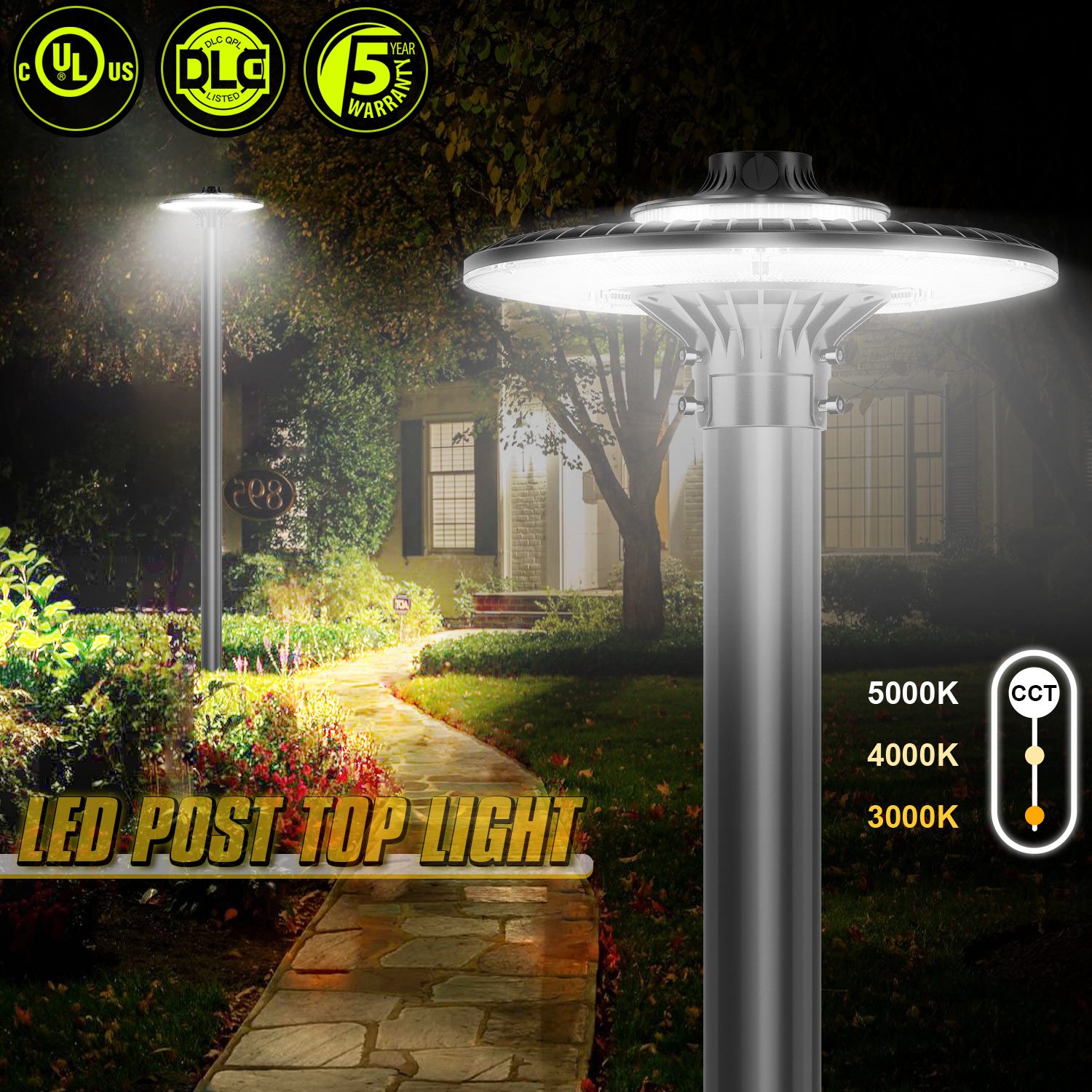 Outdoor Pole Lights USA in Stock DLC IP65 CCT Adjustable 60 80 100 120 150 200 Watt Street Yard Garden LED Post Top Light