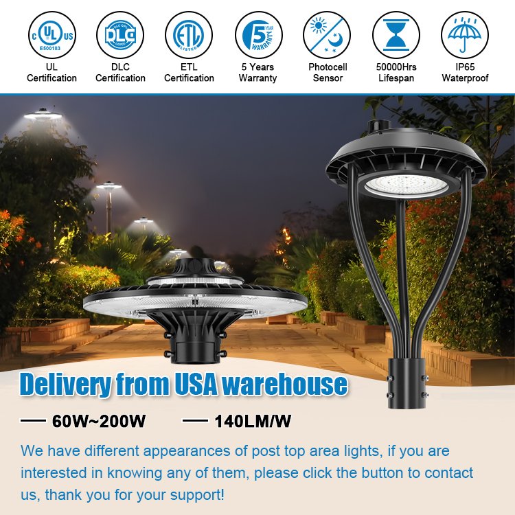 Outdoor Pole Lights USA in Stock DLC IP65 CCT Adjustable 60 80 100 120 150 200 Watt Street Yard Garden LED Post Top Light