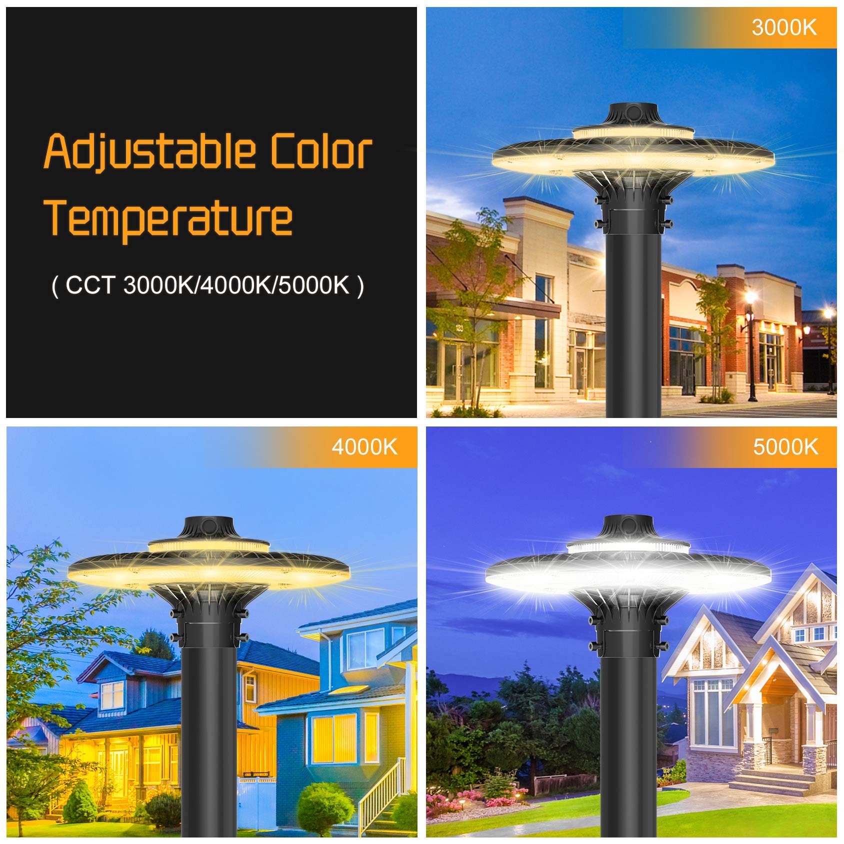 Outdoor Pole Lights USA in Stock DLC IP65 CCT Adjustable 60 80 100 120 150 200 Watt Street Yard Garden LED Post Top Light