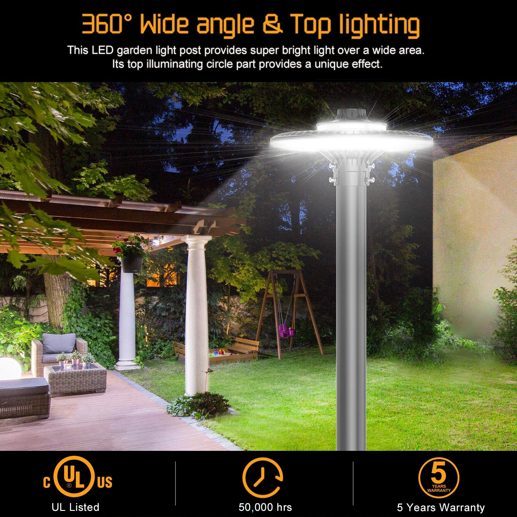 Outdoor Pole Lights USA in Stock DLC IP65 CCT Adjustable 60 80 100 120 150 200 Watt Street Yard Garden LED Post Top Light
