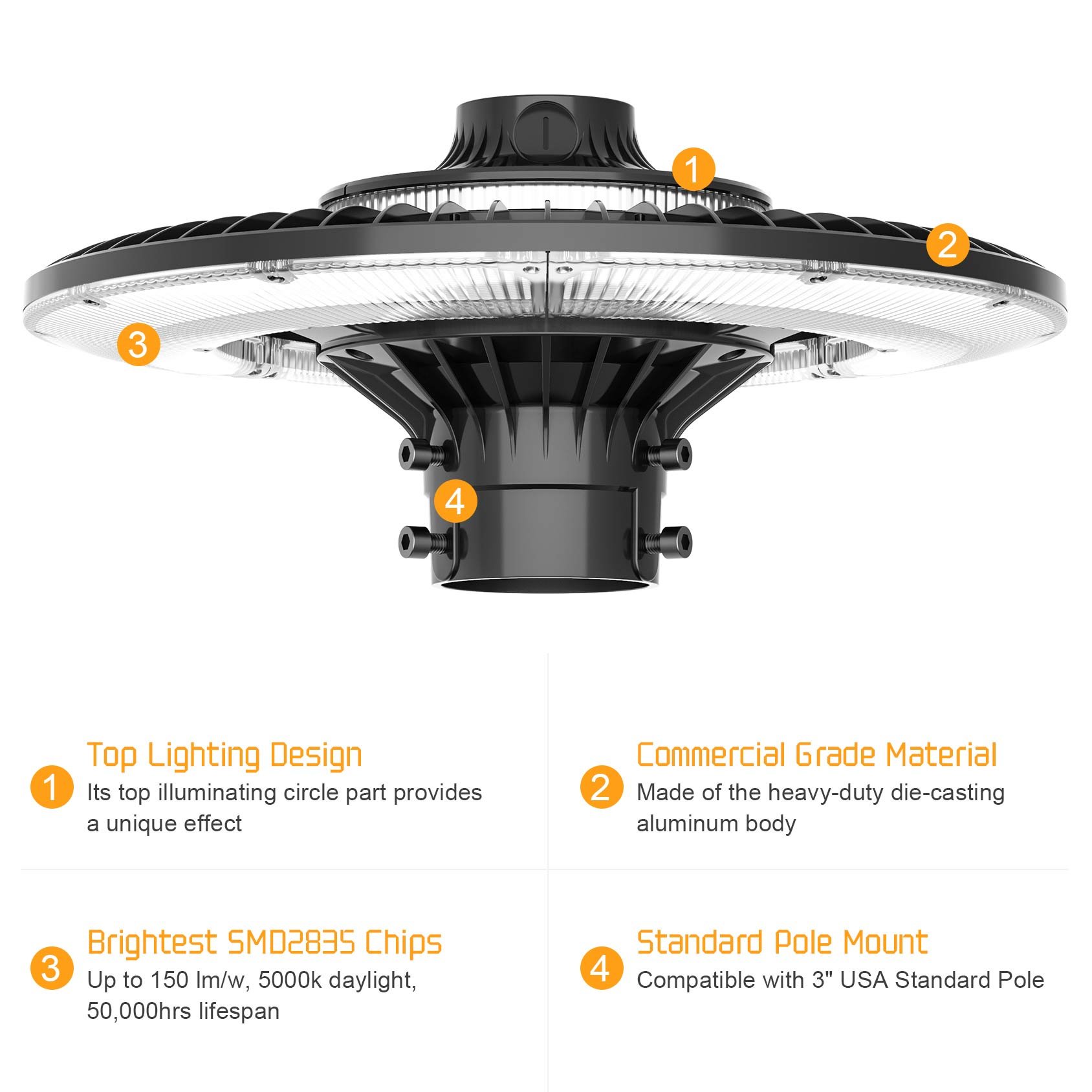 Outdoor Pole Lights USA in Stock DLC IP65 CCT Adjustable 60 80 100 120 150 200 Watt Street Yard Garden LED Post Top Light