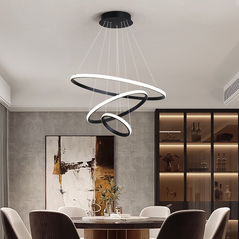 Modern Style Restaurant Circle Line Led Pendant Lamp Minimalist Design Led 3 Ring Round Chandelier Dinning Room Bedroom Home