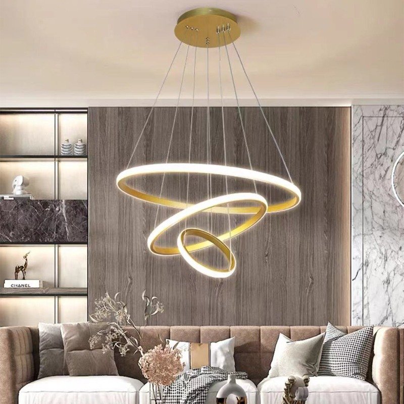 Modern Style Restaurant Circle Line Led Pendant Lamp Minimalist Design Led 3 Ring Round Chandelier Dinning Room Bedroom Home