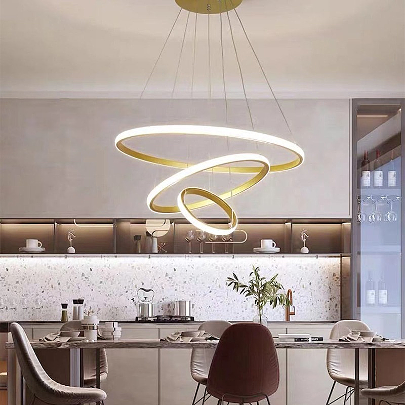 Modern Style Restaurant Circle Line Led Pendant Lamp Minimalist Design Led 3 Ring Round Chandelier Dinning Room Bedroom Home