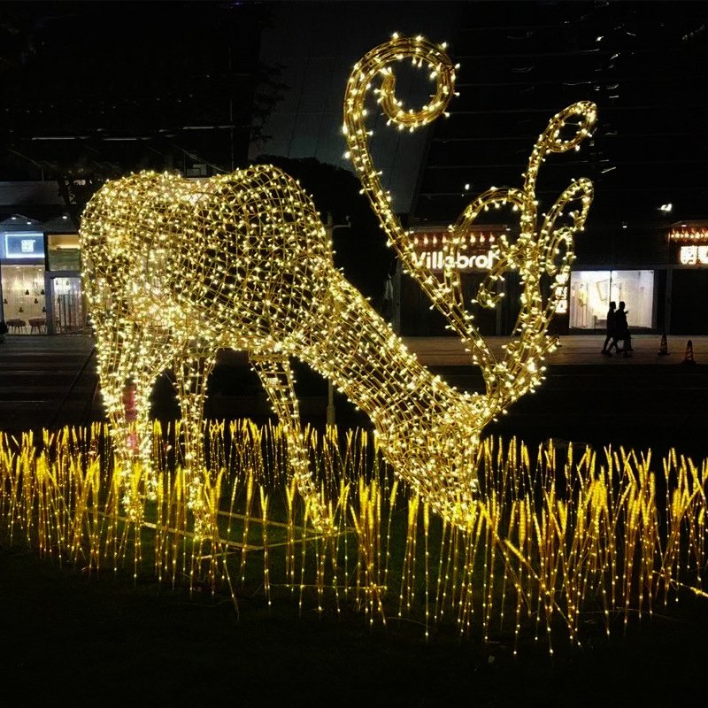 3D Moose Deer Reindeer Decorative Lighting Custom Large Christmas Street Commercial Decoration Metal Frame Animals Motif Lights
