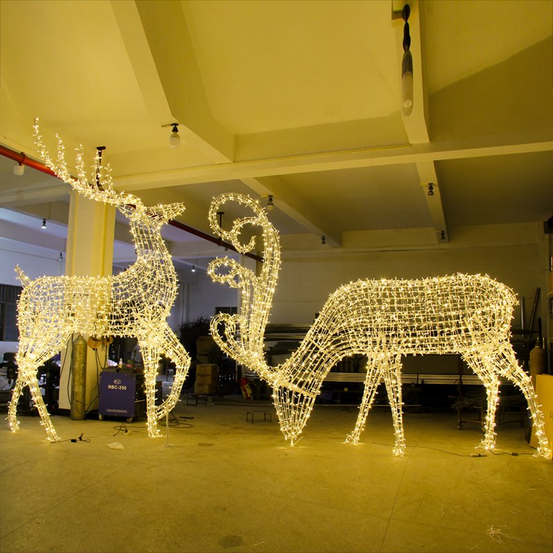 3D Moose Deer Reindeer Decorative Lighting Custom Large Christmas Street Commercial Decoration Metal Frame Animals Motif Lights