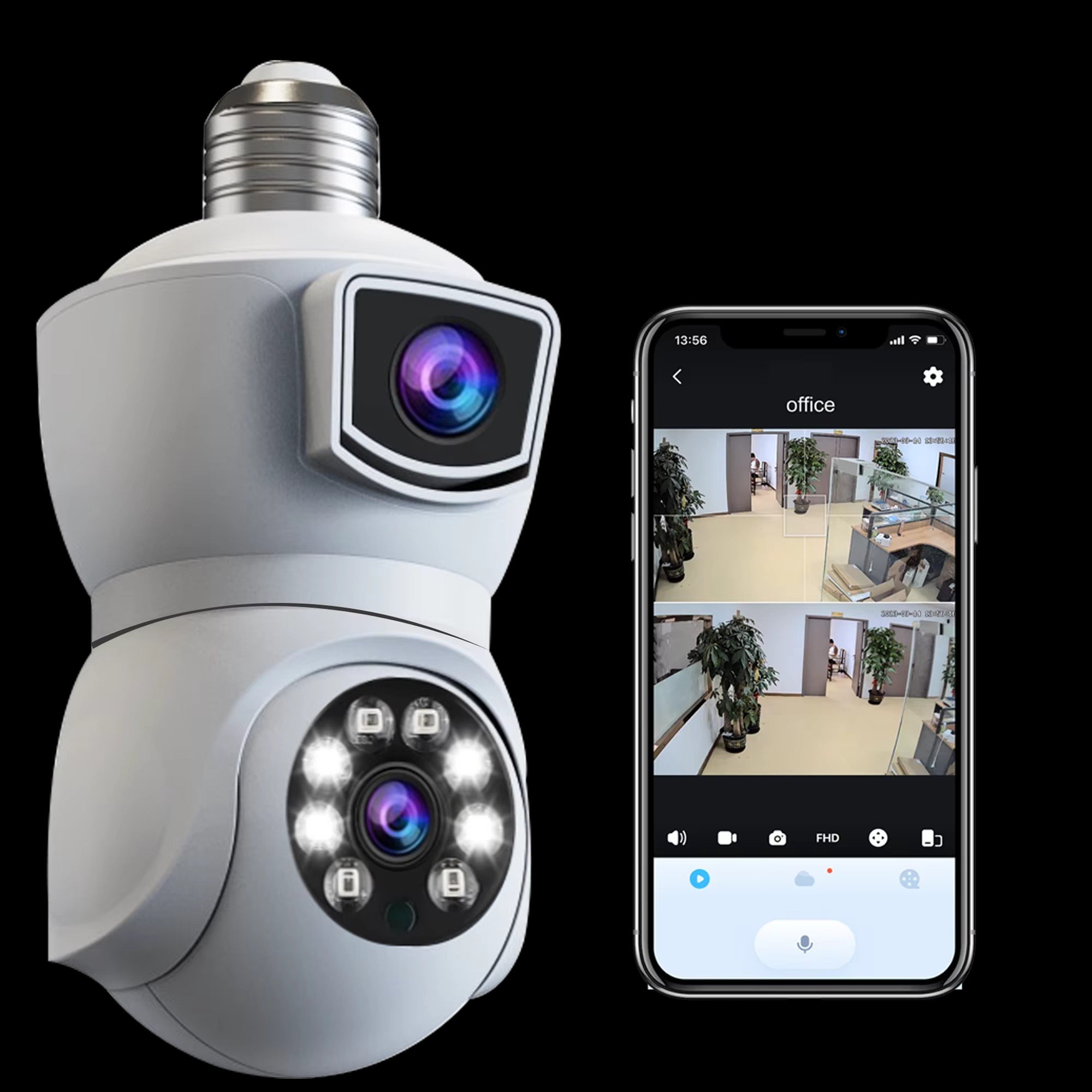 E9 System Wireless De Wifi Dual Lens Light Bulb Ip Cctv Indoor/Outdoor Home Security Auto Tracking Smart Camera