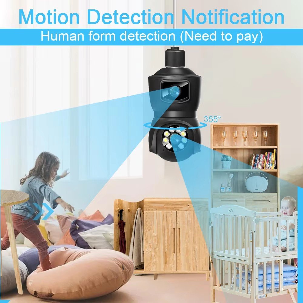 E9 System Wireless De Wifi Dual Lens Light Bulb Ip Cctv Indoor/Outdoor Home Security Auto Tracking Smart Camera