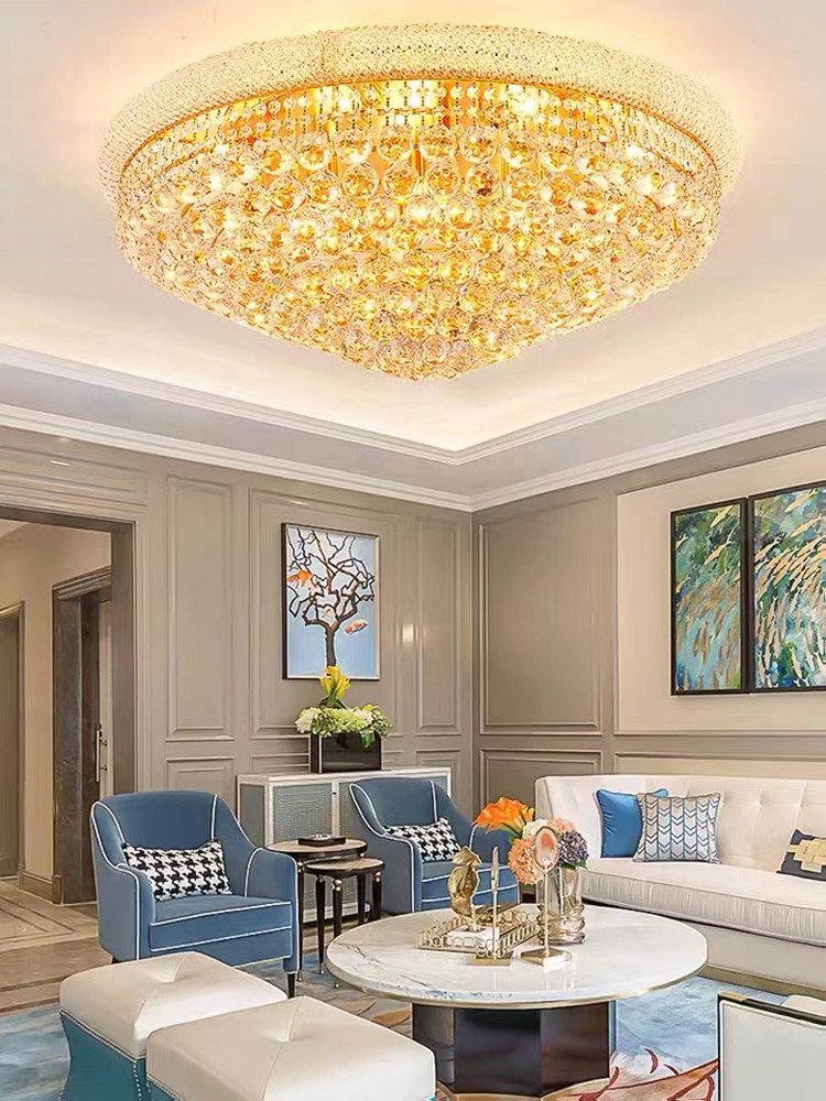24 Inches Hanging Hotel Gold Round Classic Ceiling Pendant Light Crystal Chandelier