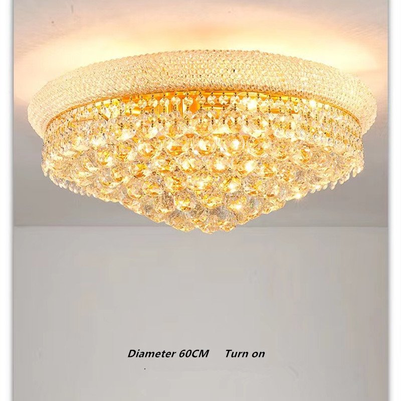 24 Inches Hanging Hotel Gold Round Classic Ceiling Pendant Light Crystal Chandelier