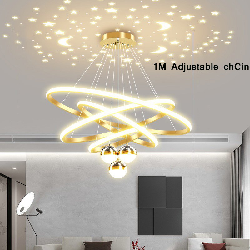 LED Simple Dining Room Bedroom Living Room Indoor Decoration Pendant Lights Modern Luxurious Star Projection Chandelier Light