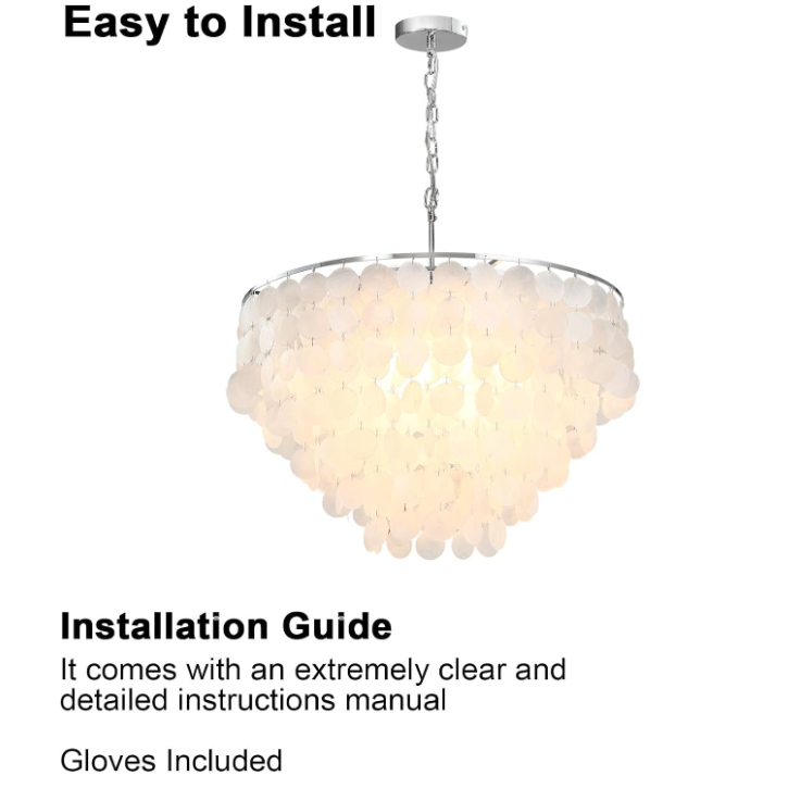 Capiz Shell Chandelier Modern Decorative White Sea Shell Chandeliers for Dining Room Hang Lamp White Shell Chandelier