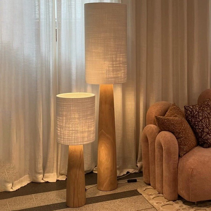 Multi-size Wooden Cloth Lampshade Column Corner Floor Lamp Simple Floor Lamp Nordic Family Iiving Room Bedroom Study Villa Hotel
