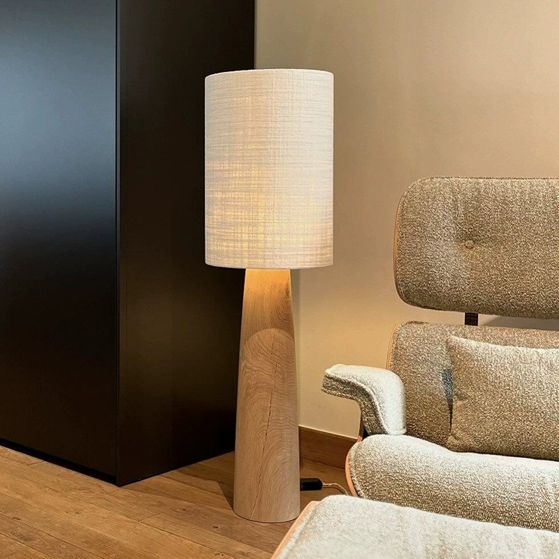 Multi-size Wooden Cloth Lampshade Column Corner Floor Lamp Simple Floor Lamp Nordic Family Iiving Room Bedroom Study Villa Hotel