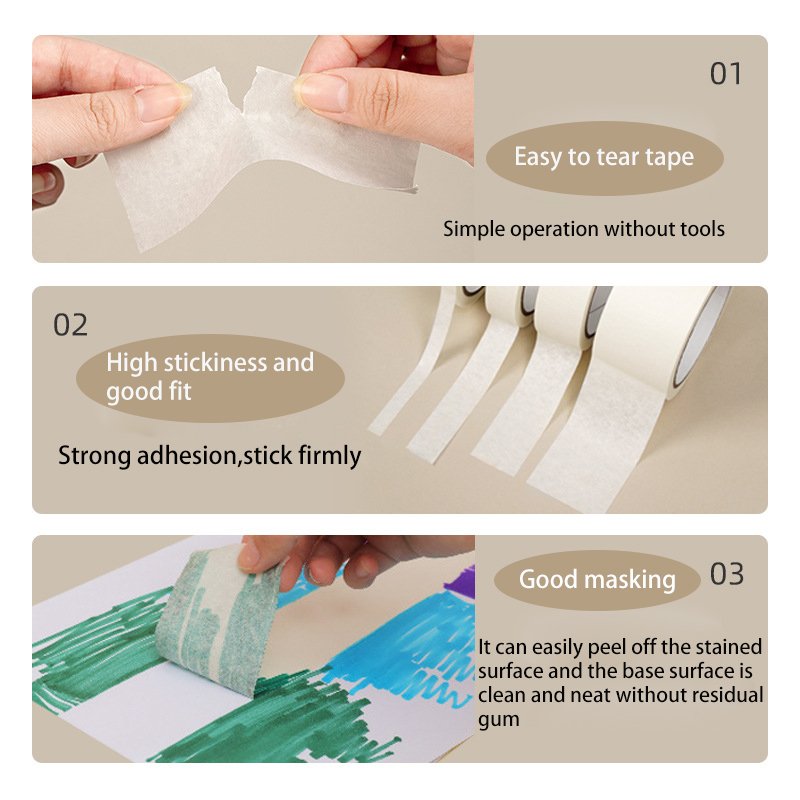 White Black Crepe Paper Tape Easy Tear Rubber Adhesive Single Sided for Handmade DIY Masking Art & Writable Crepe Paper Tape